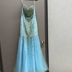 Terani Couture Blue and Silver Sequin Embellished Gown